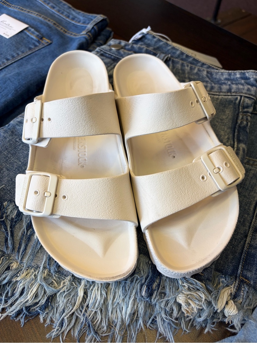 Birkenstock off White beige Arizona Contoured Slide Sandals